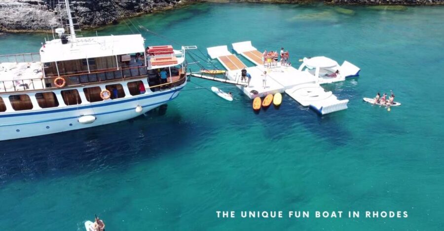 Rhodes: Gulet Trip with Food, Drinks, SUP, Kayak & Swimming - Ladiko Bay and Fun Island: the included watersports zone