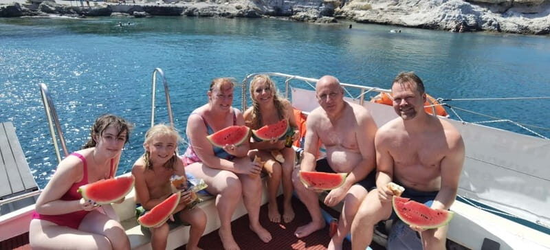 Rhodes: Private Boat for Swimming up to 20 persons - Boat Layout: Front Sun Time and a Shaded Escape