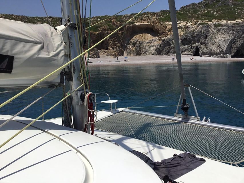 Rhodes: Sailing Catamaran Day Cruise with food and drinks - Swimming at Anthony Quinn Bay