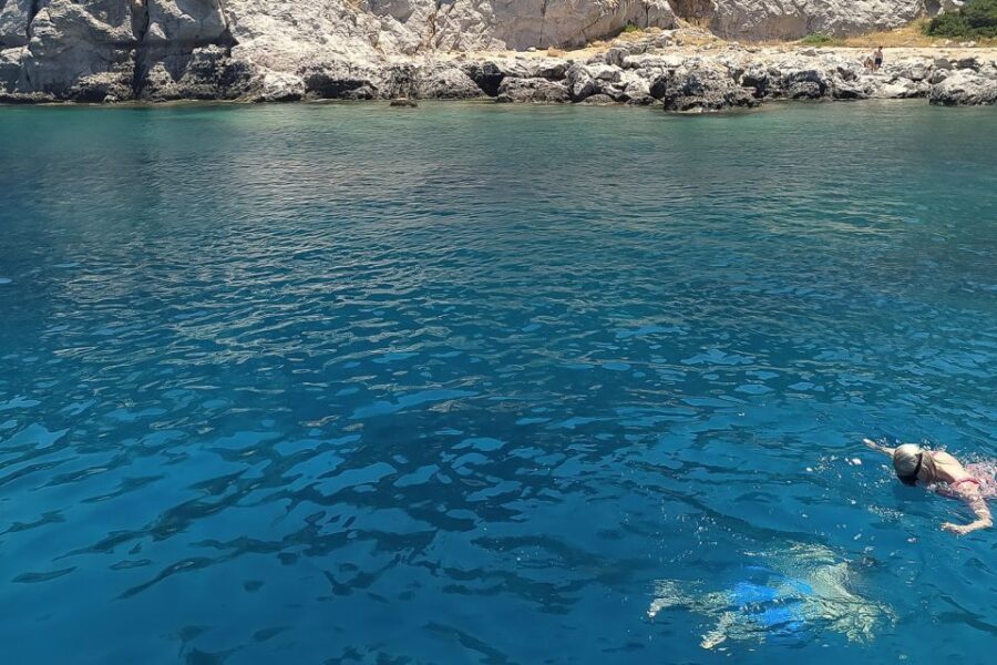 Rhodes Town: Anthony Quinn, Kalithea & Afandou Boat Cruise - Anthony Quinn Bay Stop: Snorkeling With Big Skies And Blue Water