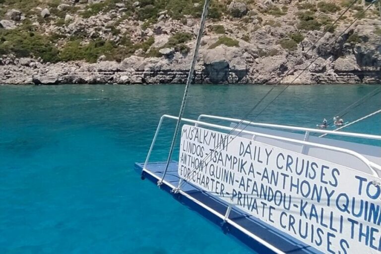 Rhodes Town: Anthony Quinn, Kalithea & Afandou Boat Cruise - Afandou Beach Time: Sunbathing, A Swim Break, And More Water Fun