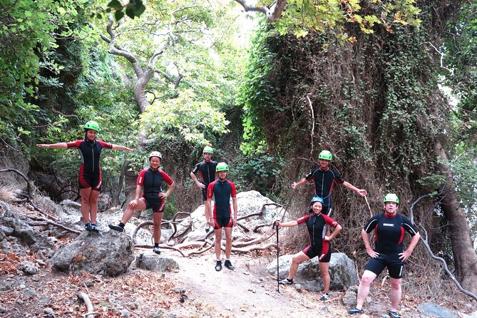 River Trekking at Kourtaliotiko Gorge - The first swim to the waterfall