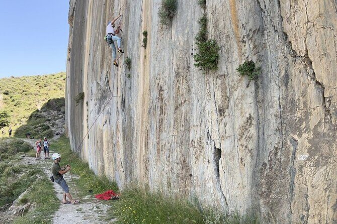 Rock Climbing on Crete with a Guide at Rethymnon, Plakias beach - George runs the day with a safety-first rhythm
