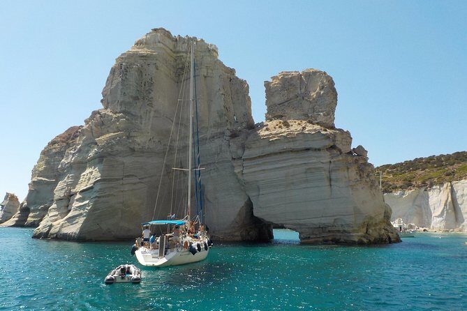 Round of Milos and Poliegos Sailing boat snorkelling cruise - Gerakas: Perlite Sand Slides, Emerald Water, and Lunch