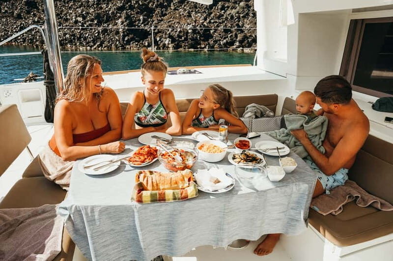 Santorini: All-Inclusive Private Catamaran Experience - Palea Kameni hot springs and the Santorini Volcano swim/snorkel stops