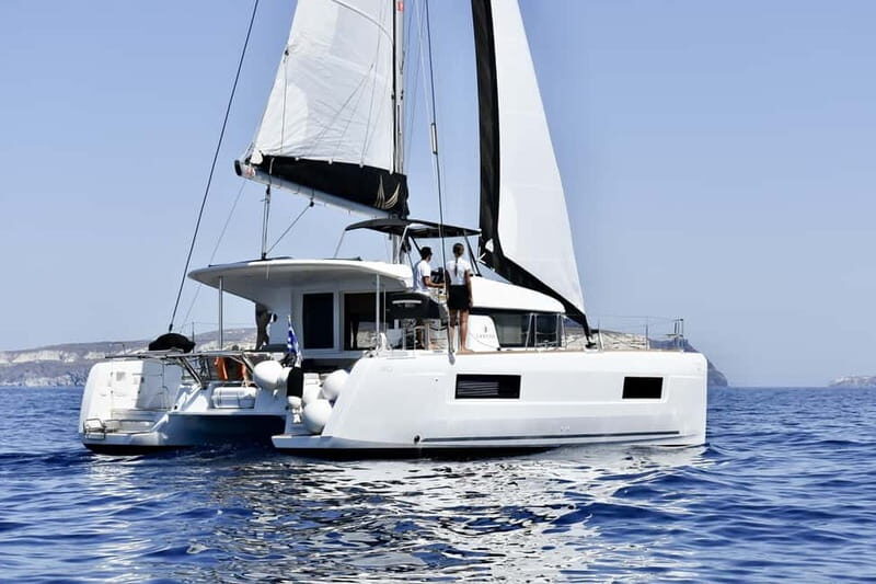 Santorini: All-Inclusive Private Catamaran Experience - From Thera to Vlychada Marina: the easy start you’ll appreciate