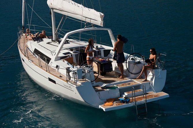 Santorini Caldera Private Sailing Boat Cruise - Akrotiri Lighthouse, Black Mountain, and Indian Rock: the caldera’s “from-the-deck” moments