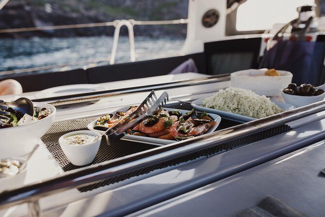 Santorini Caldera Private Sailing Boat Cruise - Nea Kameni hot springs: warmth, sulphurous waters, and longer swim time
