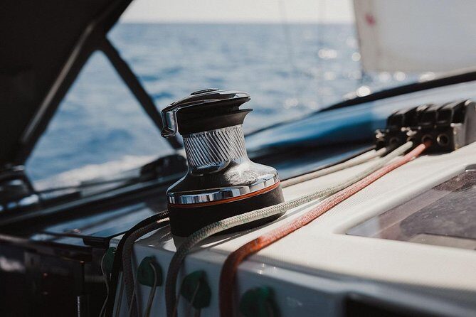 Santorini Caldera Private Sailing Boat Cruise - Therasia island finish: clear water with goggles and sun time