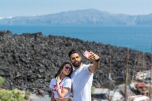 Santorini Caldera Sunset Sailing Cruise with Dinner and Wine - Volcano hike at Santorini: 5€ entry and real steps