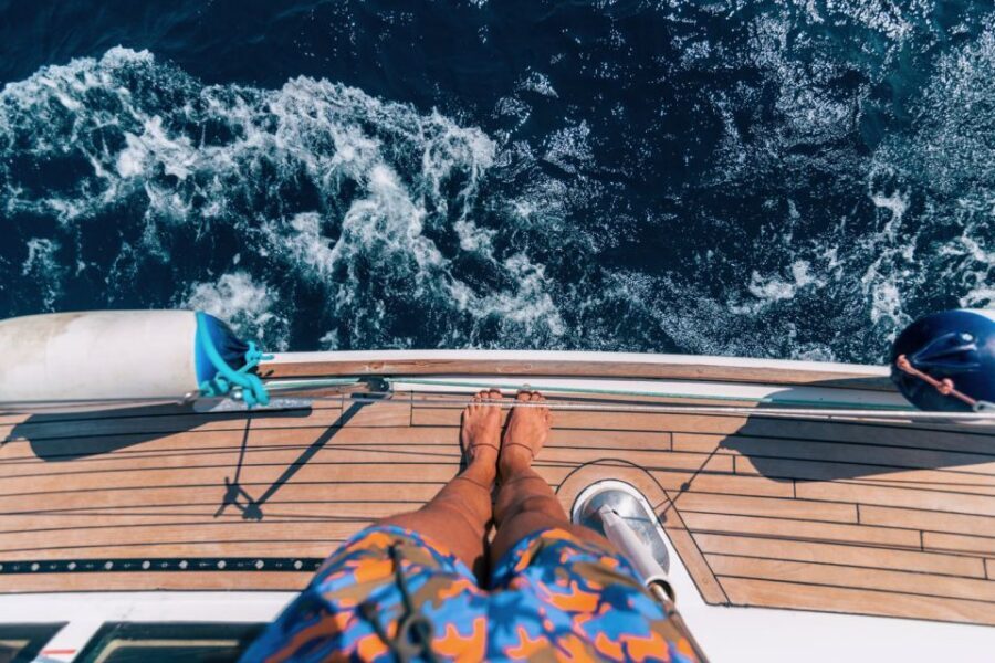 Santorini Caldera: Sunset Sailing Cruise with Meal - Mesa Pigadia swim and snorkel: clear water time is the real win