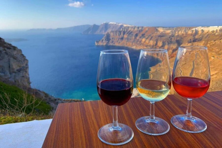 Santorini: Catamaran Cruise, Winery, & Oia Sunset Combo Tour - Wine Museum in Mesa Gonia: volcanic whites and desert wine