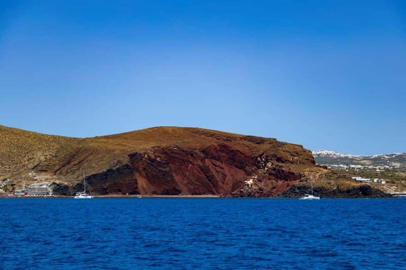 Santorini: Catamaran Cruise with Fresh Meal & Open Bar - Santorini caldera, but from the water