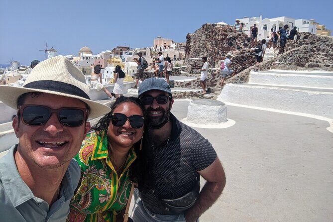 Santorini Classic Highlights and Sightseeing Private Tour - Firostefani: Scaros rock views with the Blue Dome in frame