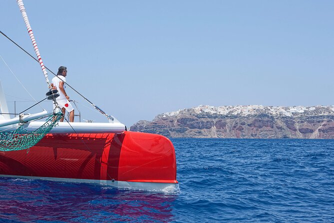 Santorini Cruise on Catamaran with BBQ & Open Bar - What the crew and boat facilities add