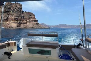 Santorini Fishing Private Cruise boat tour - BBQ, Snorkeling - Where You Go: Fishing Spots Near the Volcano and the Caldera View-Route