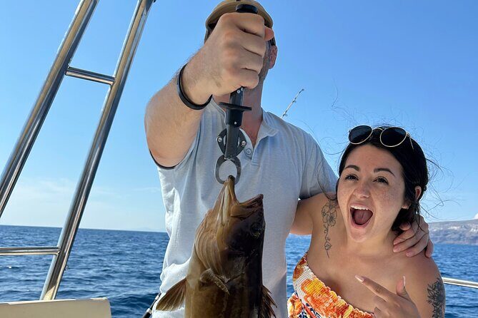 Santorini Fishing Private Cruise boat tour - BBQ, Snorkeling - Snorkeling and Secluded Swimming in Calm Coves