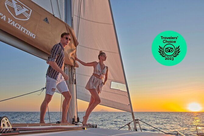 Santorini Gold Catamaran Cruise with BBQ, Drinks and Hotel Pickup - Vlychada departures: the calm start to a busy day