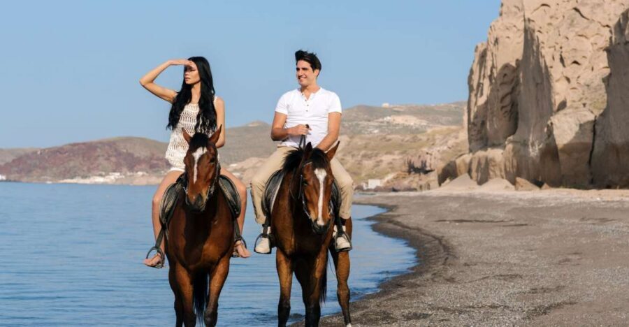 Santorini: Horseback Riding on the Black Sandy Eros Beach - Eros Beach (Black Sand) is the payoff