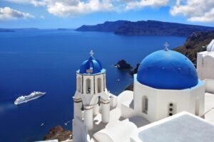 Santorini Island Private Custom Tour in Half or Full Day - Fira and Firostefani: Three Bells and that blue-domed classic view
