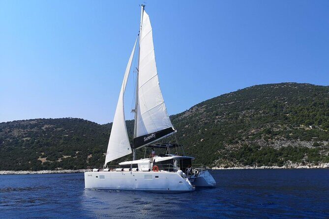 Santorini Oia: Private Sunset Catamaran Cruise with BBQ & Drinks - Thirassia Island: the swim stop that usually feels easy