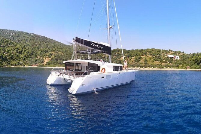 Santorini Oia: Private Sunset Catamaran Cruise with BBQ & Drinks - Palea Kameni: black volcanic rocks and the sulfur-spring vibe