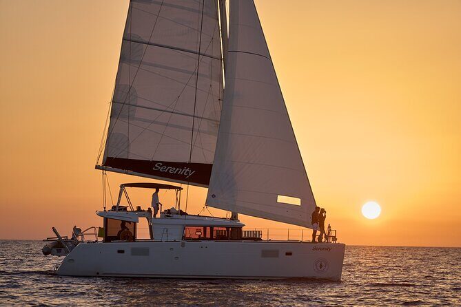 Santorini Oia: Private Sunset Catamaran Cruise with BBQ & Drinks - Lighthouse of Santorini and Mesa Pigadia: photos plus a quieter shore