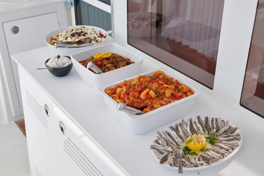 Santorini: Platinum Catamaran Cruise w/ BBQ Meal & Open Bar - What you’re really buying on this Santorini catamaran day
