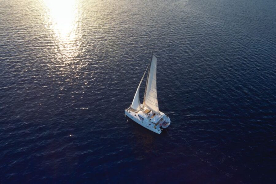 Santorini: Platinum Catamaran Cruise w/ BBQ Meal & Open Bar - Hot Springs Palea Kameni: soak time with a safety-first setup