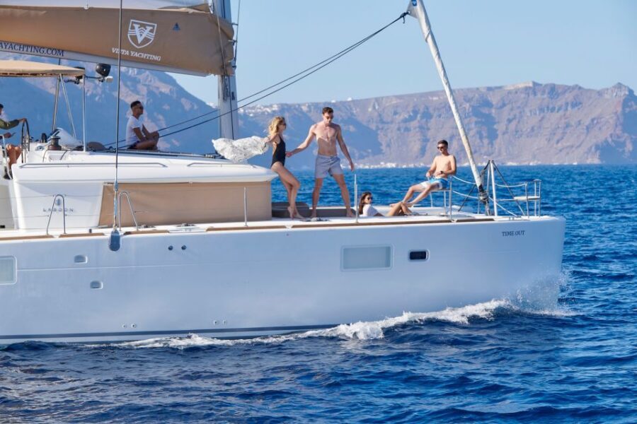 Santorini: Platinum Catamaran Cruise w/ BBQ Meal & Open Bar - Thirasia Island: the calmer side of the caldera for lunch