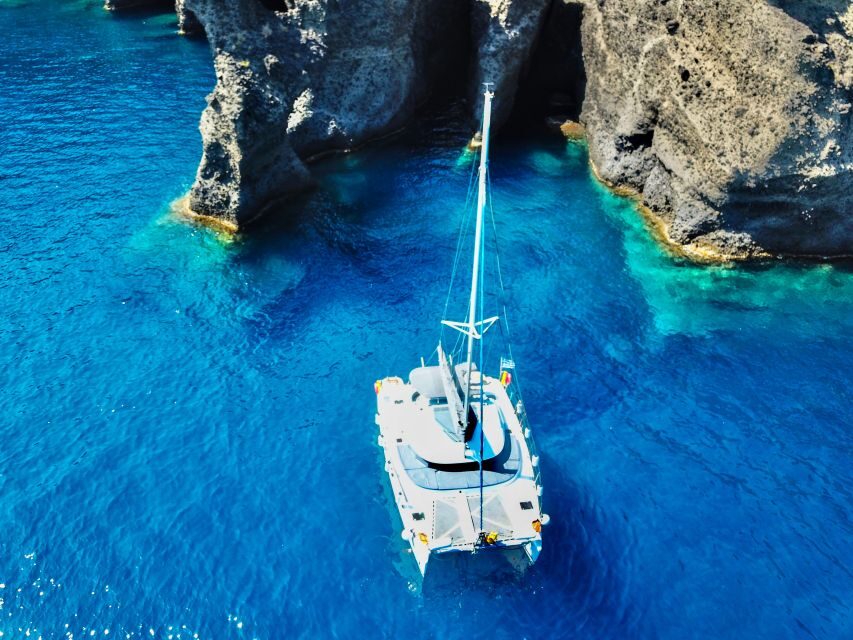 Santorini: Private All-In Catamaran Cruise, with Food|Drinks - Nea Kameni hot springs: longer time, more variety, and where the day peaks