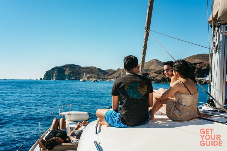 Santorini: Private Catamaran Tour with BBQ Meal and Drinks - Palea Kameni: volcanic islands and a second chance to swim