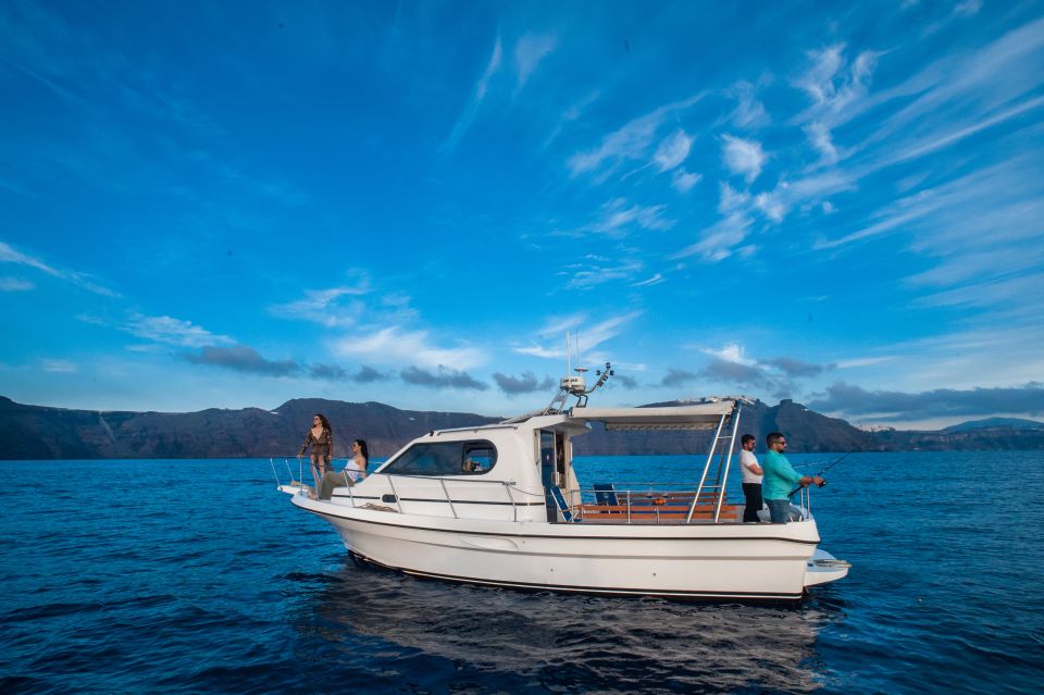 Santorini Private Cruise boat fishing tour - BBQ, Snorkeling - The seafood BBQ and Greek side dishes