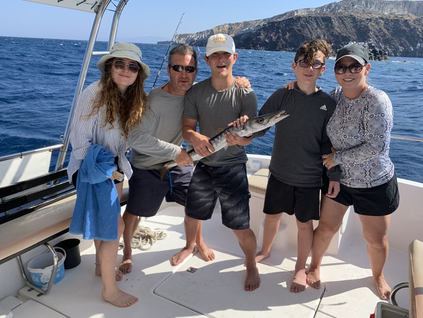 Santorini Private Cruise boat fishing tour - BBQ, Snorkeling - Oia sunset from the water