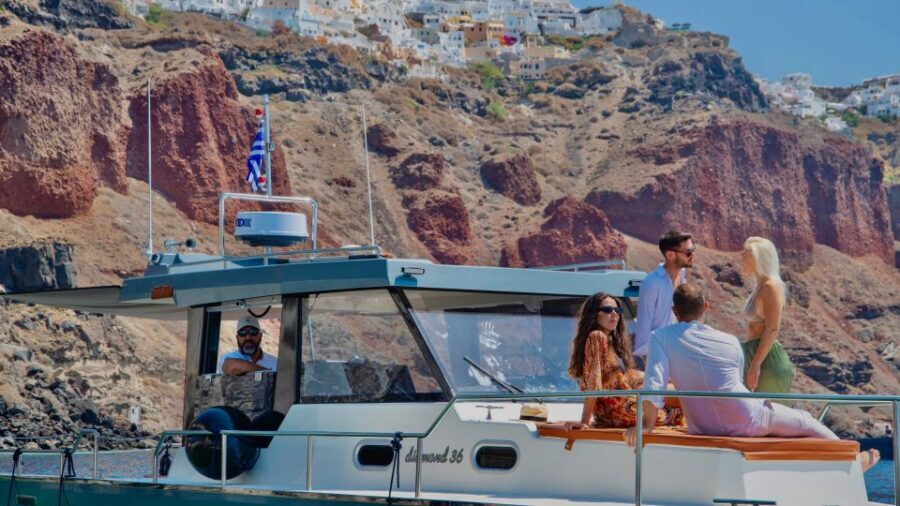 Santorini: Private Diamond 36 Motor Yacht Caldera Cruise - The onboard meal: Greek appetizers, BBQ, and local drinks