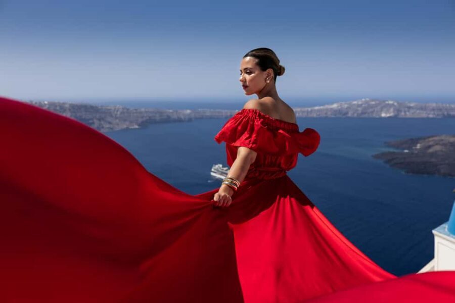 Santorini: Private Flying Dress Photoshoot at Iconic Spots - The Photo Stops: Blue Domes, White Streets, and Caldera View Moments