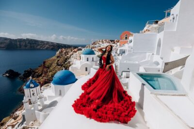 Santorini: Private Flying Dress Photoshoot Experience - Choosing one of more than 60 dresses