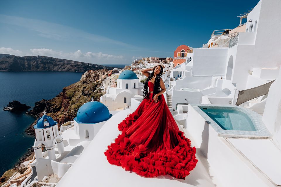 Santorini: Private Flying Dress Photoshoot Experience - Choosing one of more than 60 dresses
