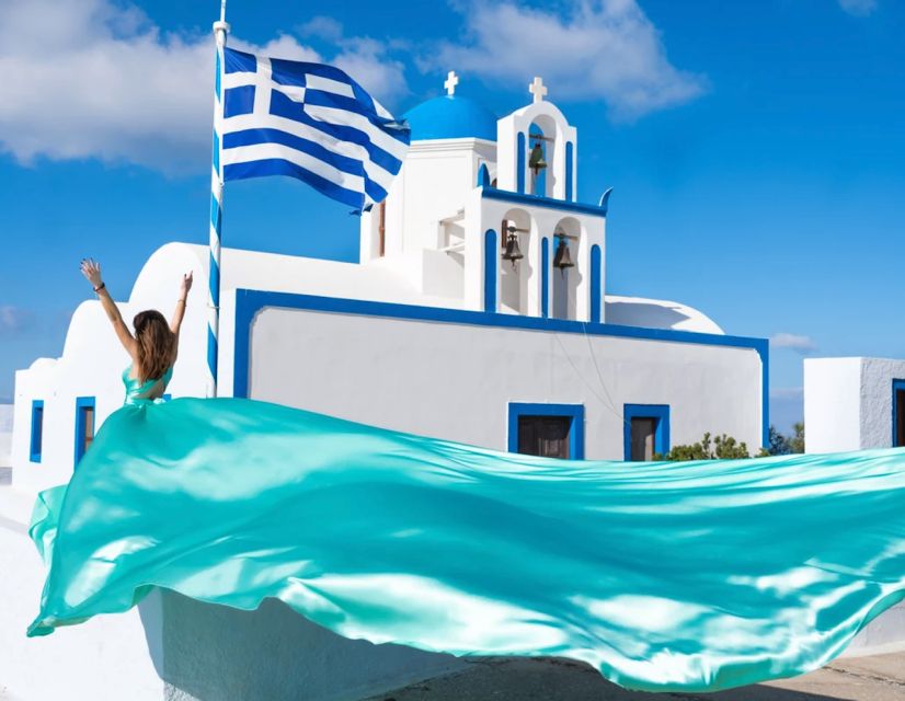 Santorini: Private Flying Dress Photoshoot with Pickup - Imerovigli brings height and open views
