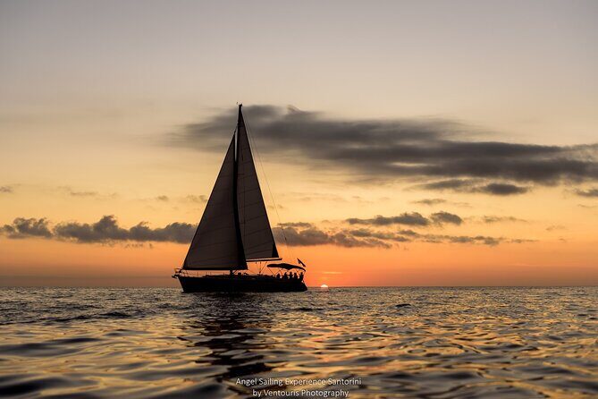Santorini Private Sunset Sailing Tour with Dinner, Drinks &Transfer included - Thirassia island swim and sunset from the eastward view