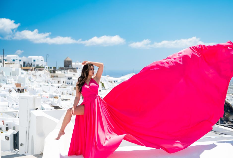 Santorini: Proffessional Flying Dress Photoshoot - Posing Help for People Who Do Not Model