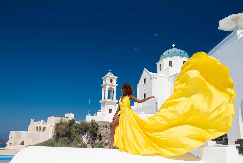 Santorini: Proffessional Flying Dress Photoshoot - Timing, Walking, and Comfort