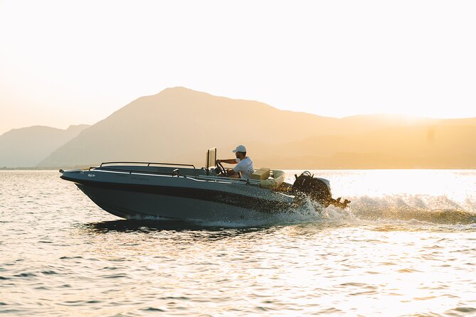 Santorini Rent a Boat - License free private cruise - Thirassia for a Greek lunch