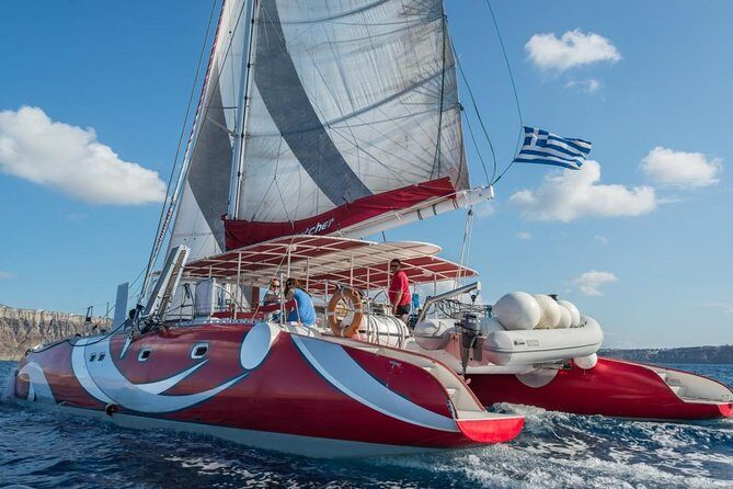 Santorini Sailing Dream Catcher with BBQ Lunch and Drinks - Volcanic Coasts and Iconic Landmarks Like Indian Head Mountain