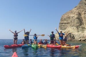 Santorini Sea Kayak - South Discovery, Small Group incl. Sea Caves and picnic - Safety and the mandatory life jacket (what it means for you)