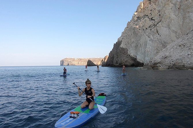 Santorini Stand-Up Paddle and Snorkel Adventure - The snorkel stop: turquoise water, provided gear, and a guide who looks for fish