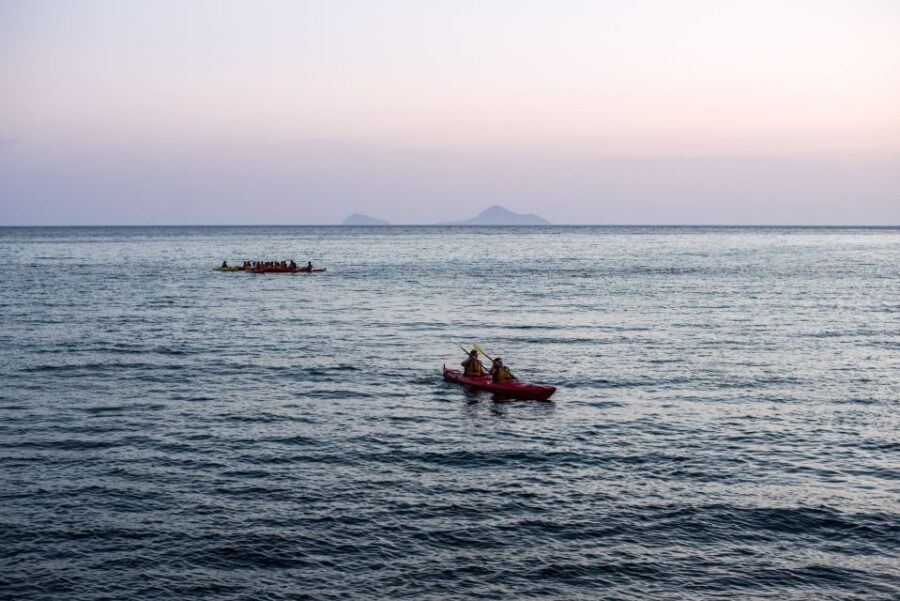 Santorini: Sunset Sea Kayak with Light Dinner - Kampia Beach Snack Stop and Your Swim Time