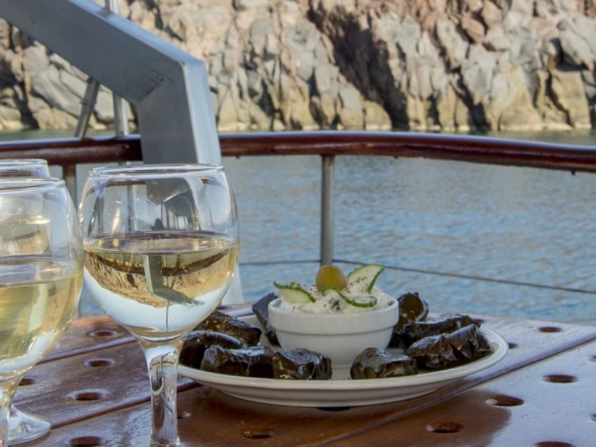 Santorini: Traditional Wooden Boat Tour with Meal and Wine - Key things to know before you go