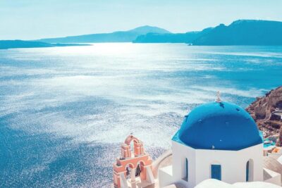 Santorini Winter Panorama - Perivolos Beach and the black volcanic shore