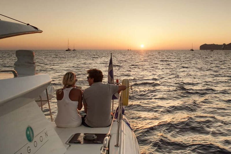 Santorini:All-inclusive Catamaran Cruise with Thirassia Stop - Food, drinks, and that onboard cooking energy